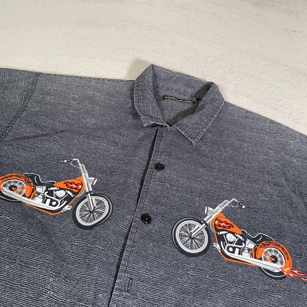 Y2K No Boundaries Shirt Mens Large Gray Motorcycle Flames Short Sleeve Biker